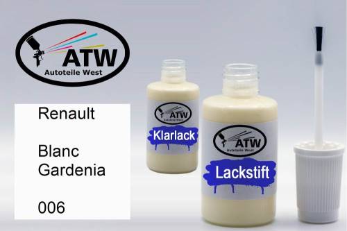 Renault, Blanc Gardenia, 006: 20ml Lackstift + 20ml Klarlack - Set, von ATW Autoteile West.